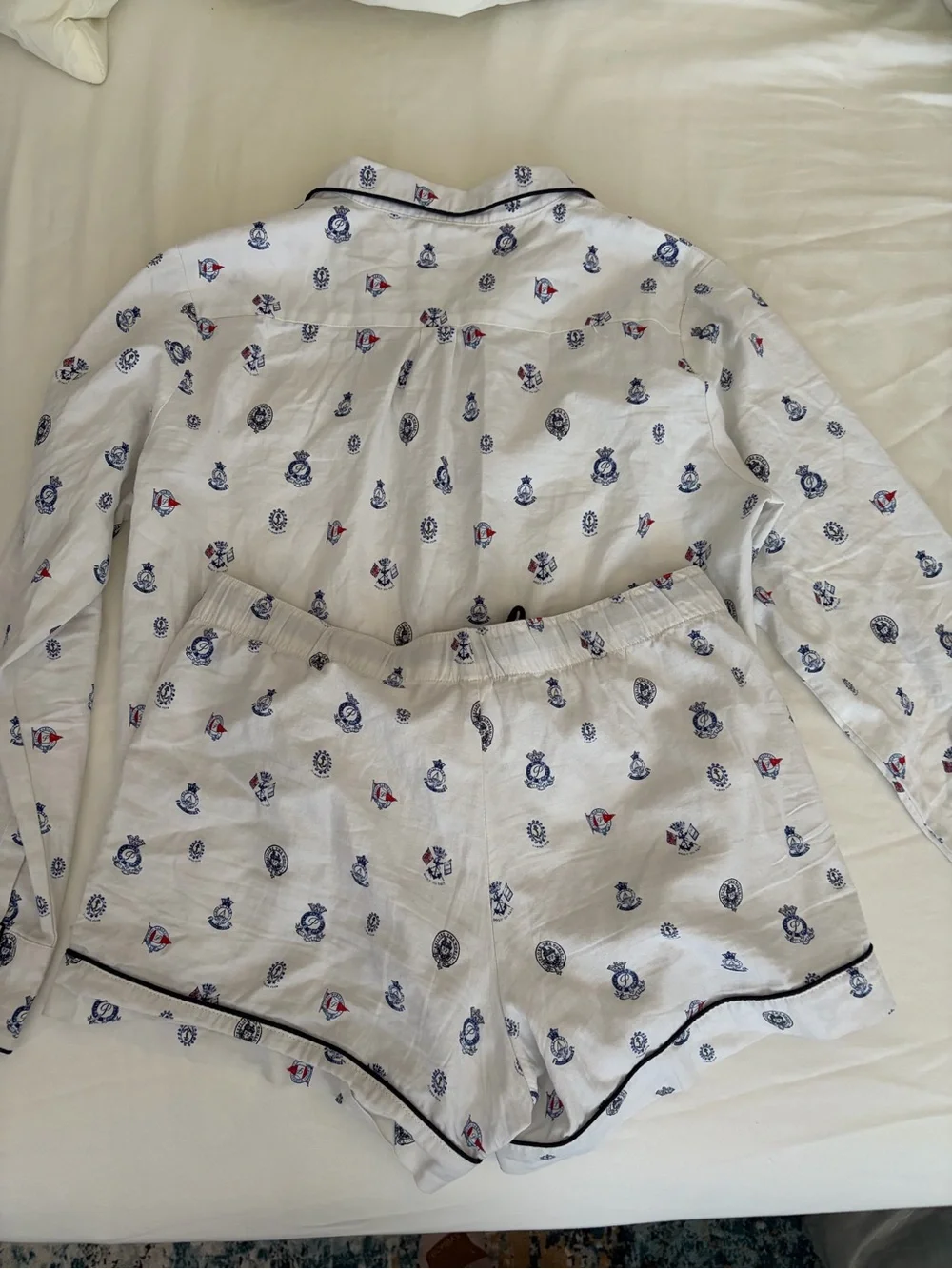 Petite Plume Women's Pajama Set with Navy Piping - Picture 6 of 7